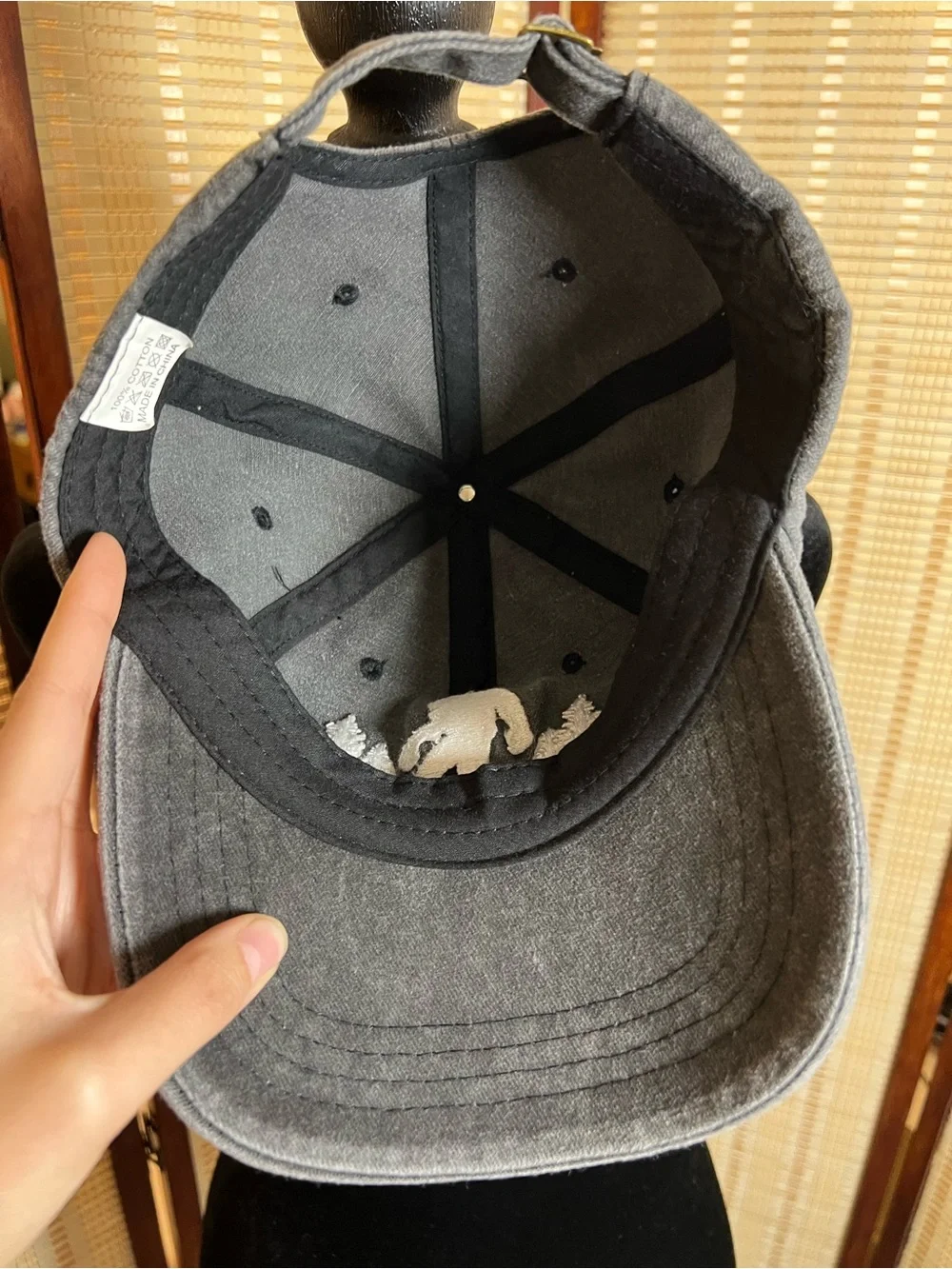 Bigfoot Embroidered Dad Hat Washed Charcoal Grey Sasquatch Pine Trees Cap